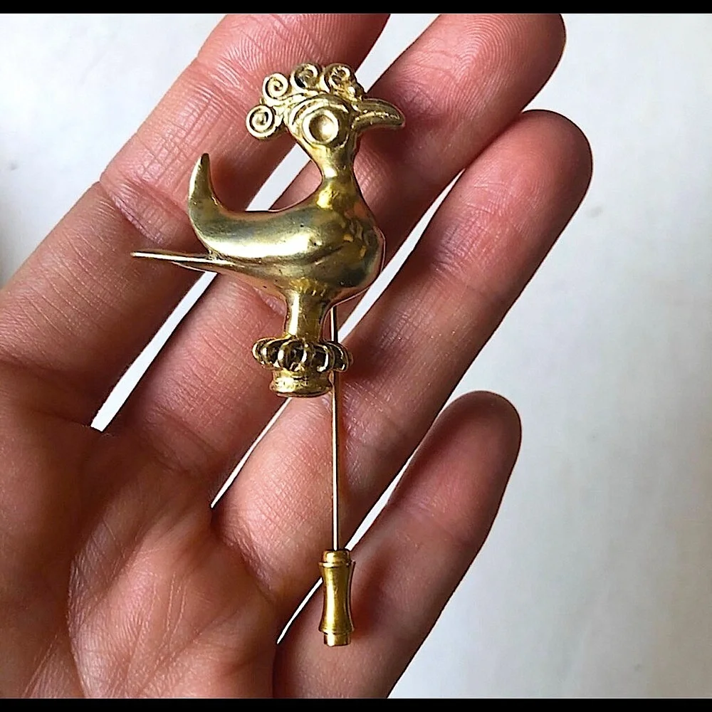 Solid gold plated Sterling silver  10 KT gold plating peacock pin Brooch 3.5”